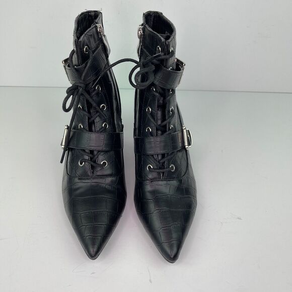 Truffle Collection Faux Leather Croc Embossed Buckle Lace Boots UK 4 US 6 - Picture 3 of 7